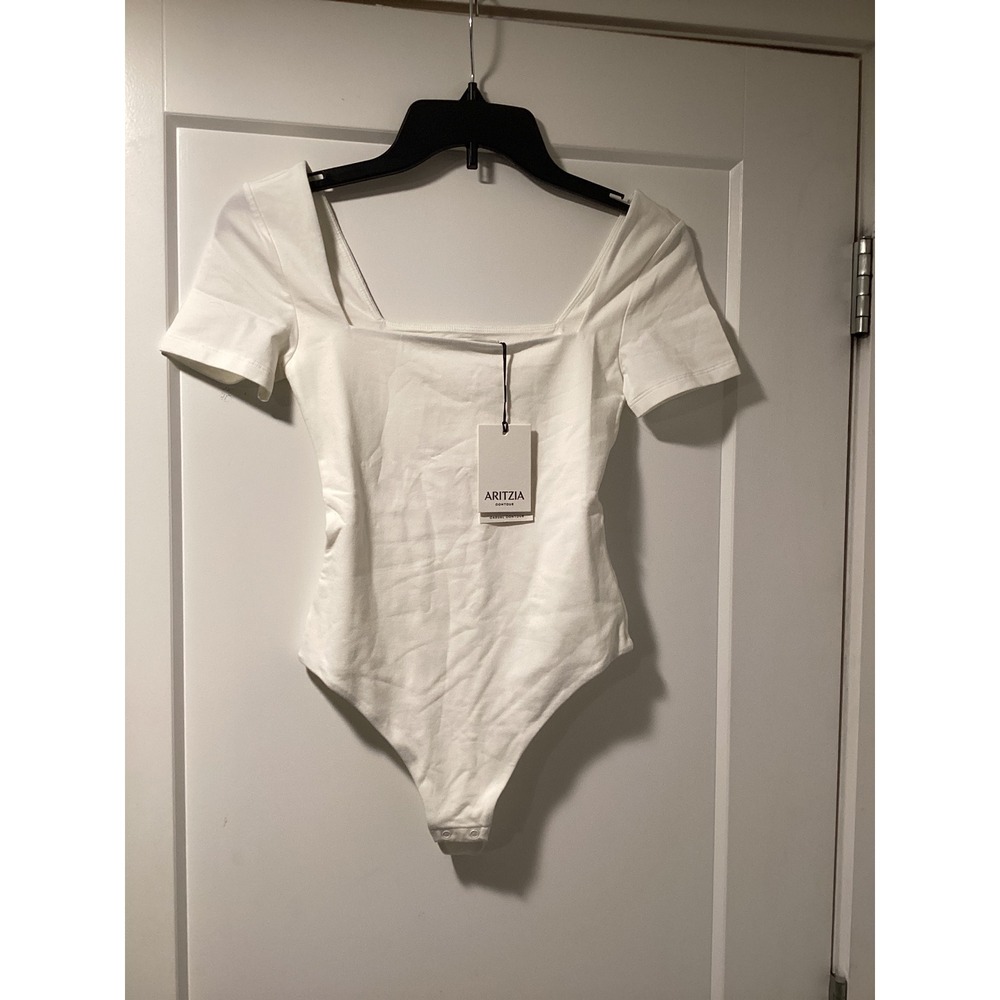 Aritzia Babaton Contour Squareneck Short Sleeve Bodysuit White XS 125748 NEW